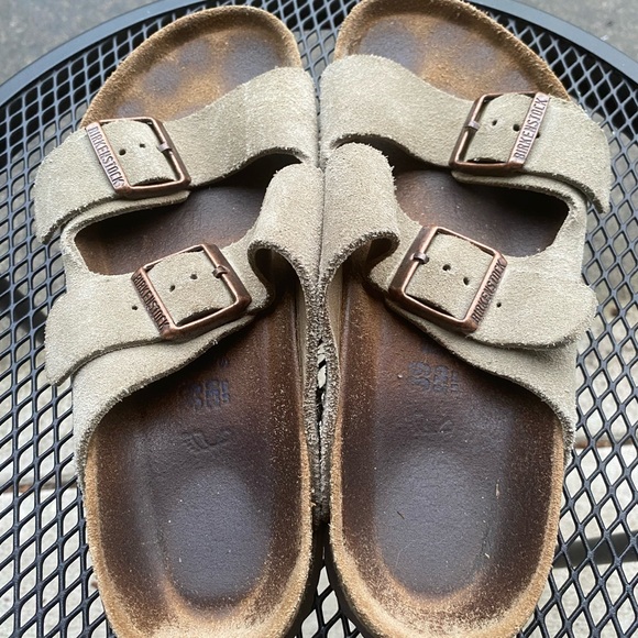 Birkenstock Taupe Suede Double Buckle Sandals - Picture 1 of 6